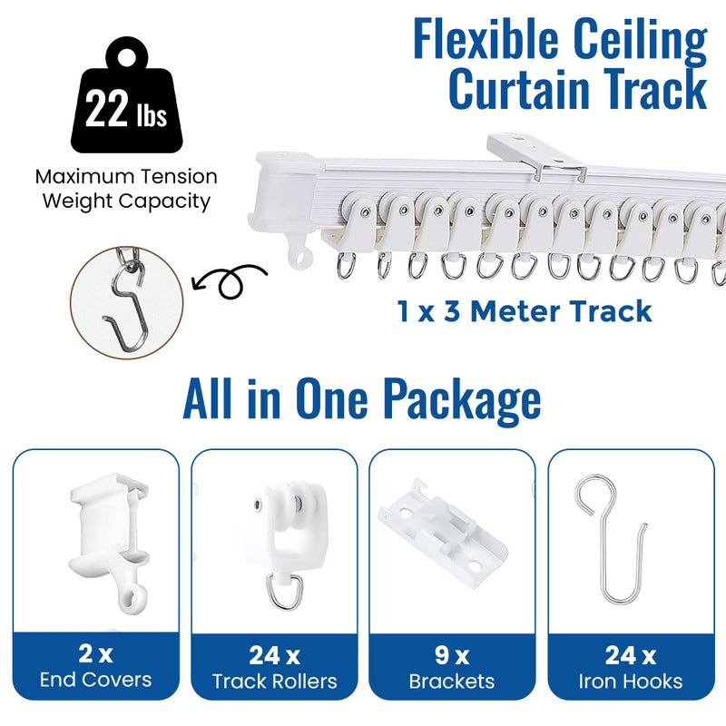 UrbanRed Flexible Bendable Ceiling Curtain Track, 9.8 ft (3 m), Mount for Rail with Curtain Tracks System, Room Divider, Curtains Rod, RV Ceiling Track for Curtains, White - Image 2